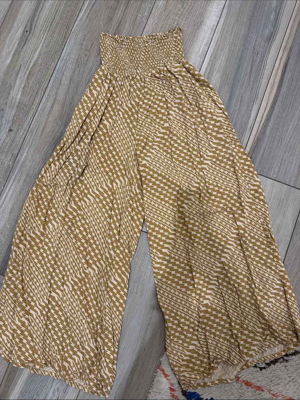 Smocked High-Waist Wide Leg Pants in Mustard